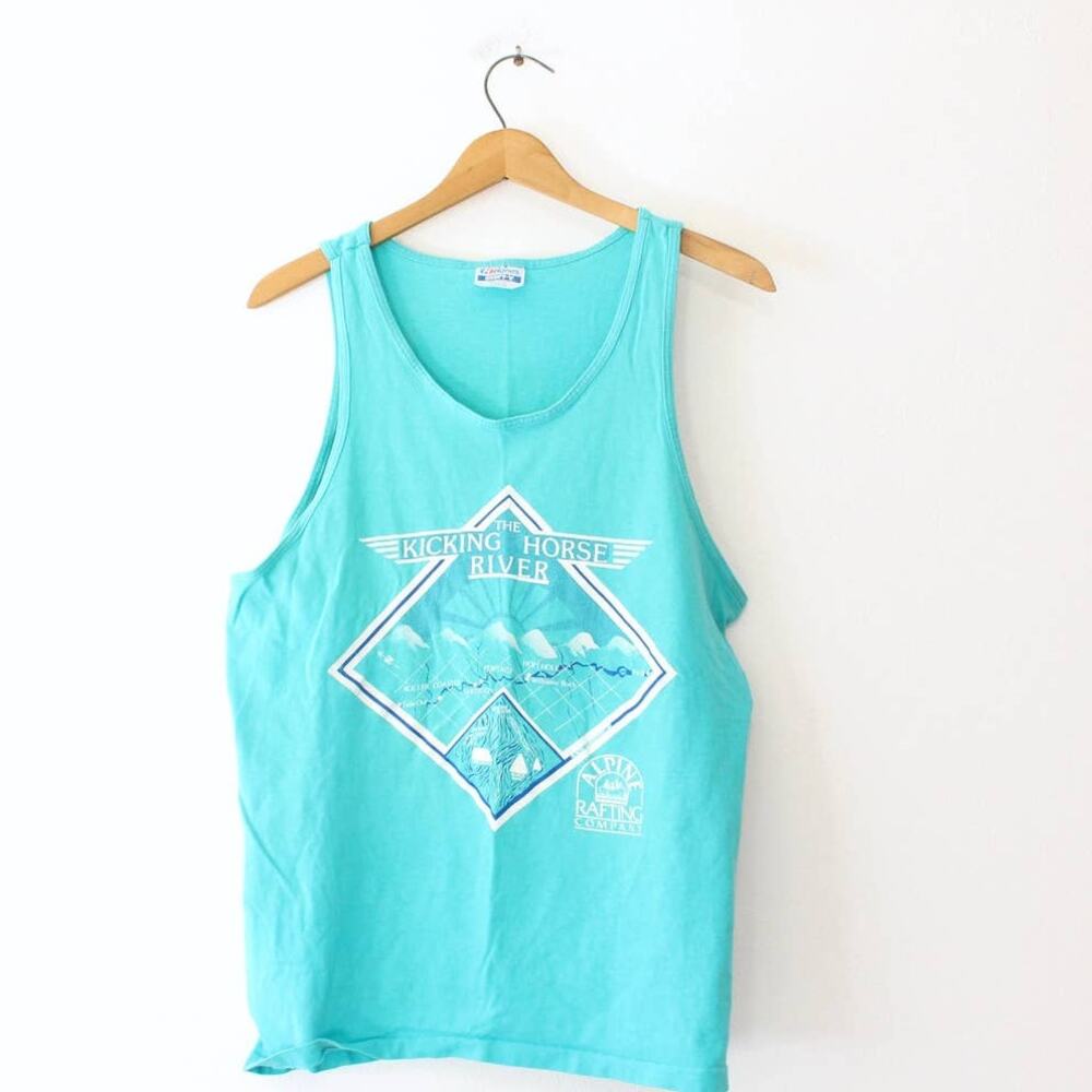 Vintage The Kicking Horse River Whitewater Rafting Tank Top Large